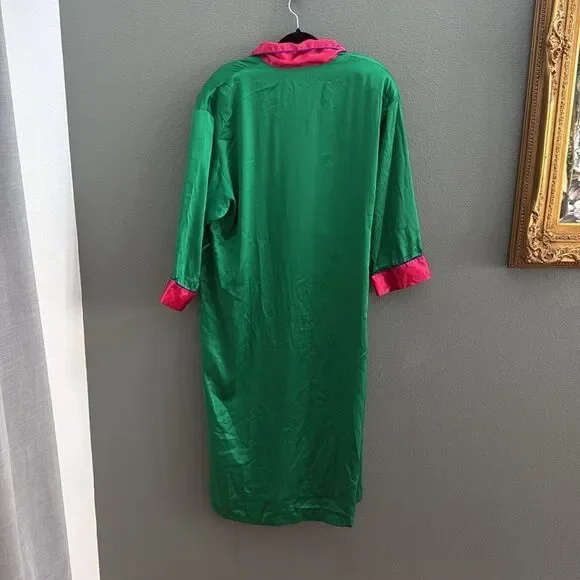 Victoria's Gold Label Vintage Secret Satin Green/Pink Kimono Style Robe Sz Small - Picture 4 of 9